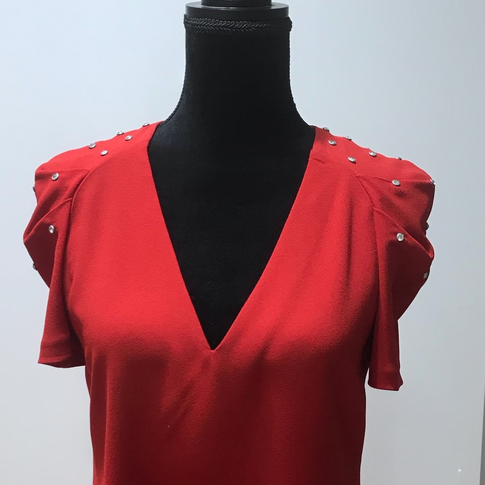 Zara Deep V-Neck Blouse with Shoulder Details